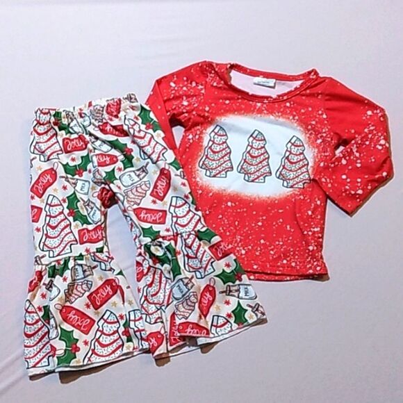 3-6 Month Girls Christmas Cakes Matching Outfit Set - Picture 1 of 5